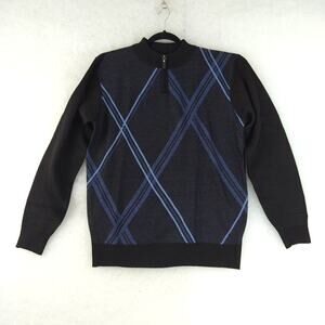 Men's Sweater Size XL Black Blue 1/4 Zip Mock Neck Long Sleeves Enzo Cavalleri